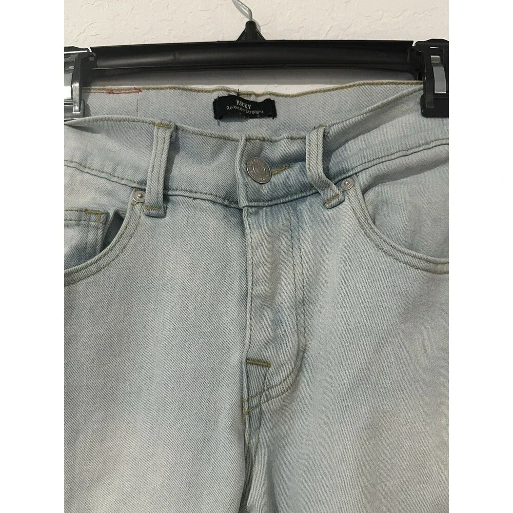 True Religion Men's Blue Jeans Ricky Relaxed Straight Size 32 Light Blue Denim